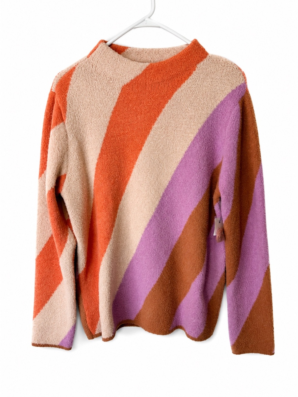 Diagonal Stripe Crewneck Sweater in Beige, Orange & Purple - Picture 1 of 4